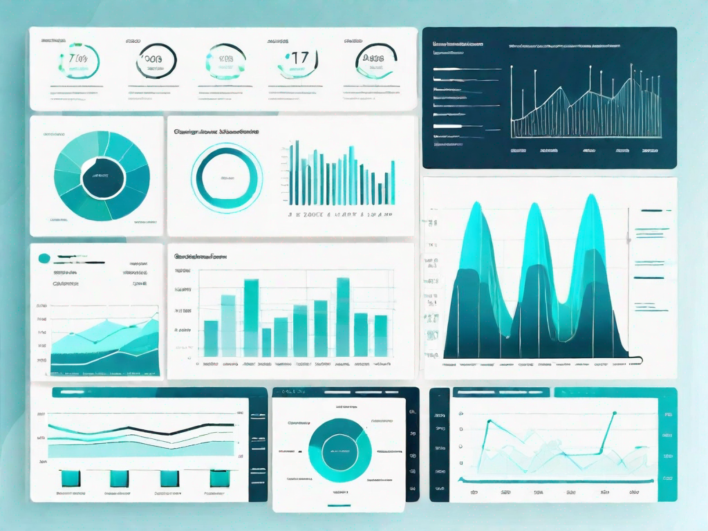 A digital dashboard displaying various types of data charts and graphs