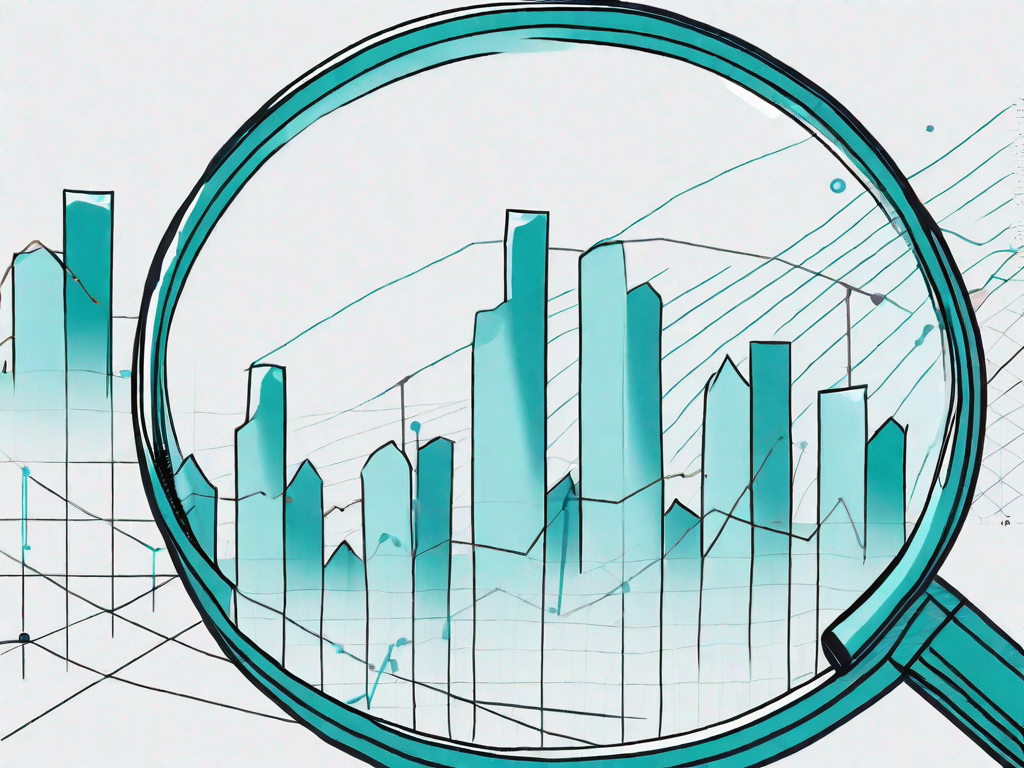 A magnifying glass focusing on a group of data points on a graph