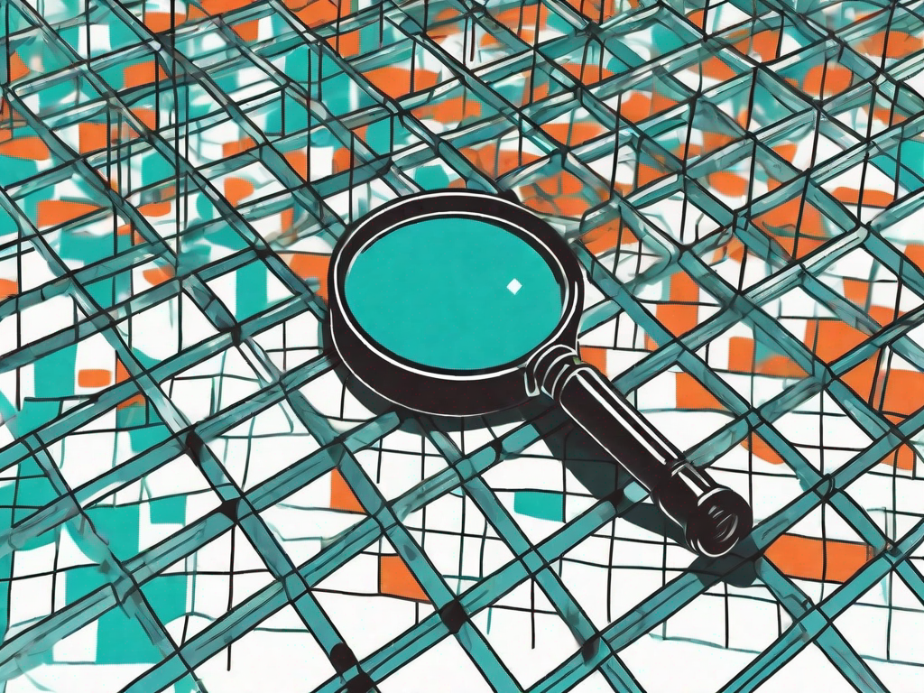 A magnifying glass hovering over a grid of data cells