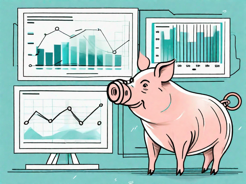 A pig interacting with various data charts and graphs