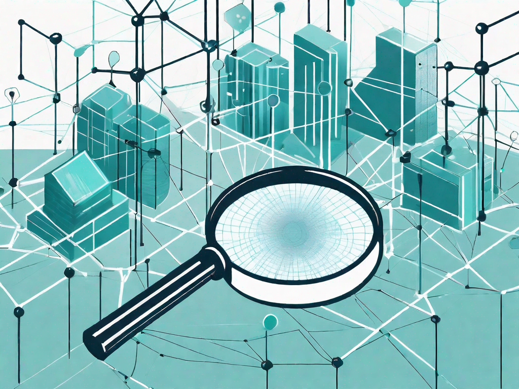 A magnifying glass hovering over a complex network of interconnected data points