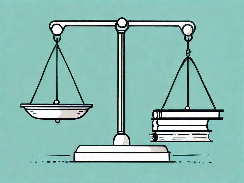 A balanced scale with a market on one side and a book on the other