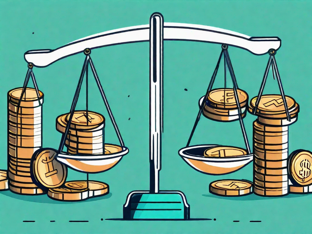 A pair of scales balancing a group of coins on one side and a magnet attracting customers on the other