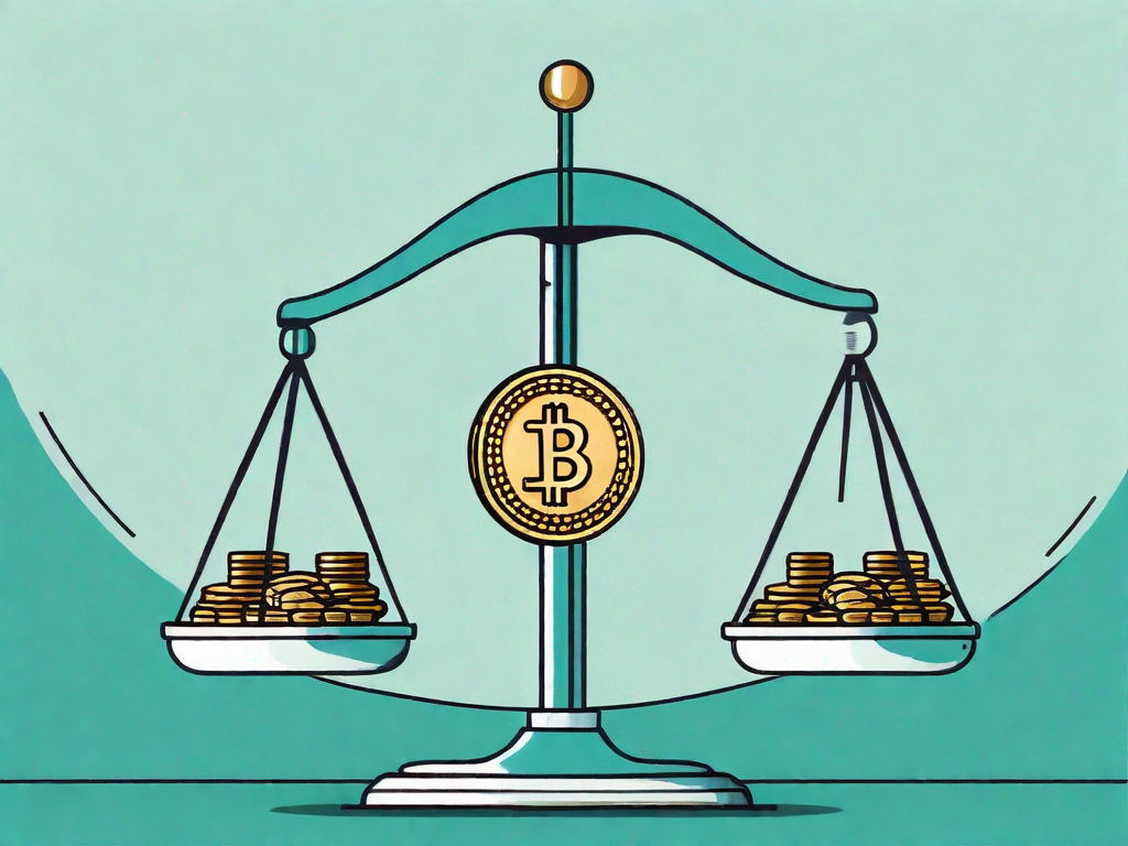 A scale balancing a pile of coins on one side and a product (like a factory or a shop) on the other