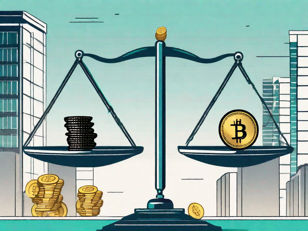 A balance scale where one side is weighed down with coins symbolizing earnings and the other side with symbols of interest and taxes