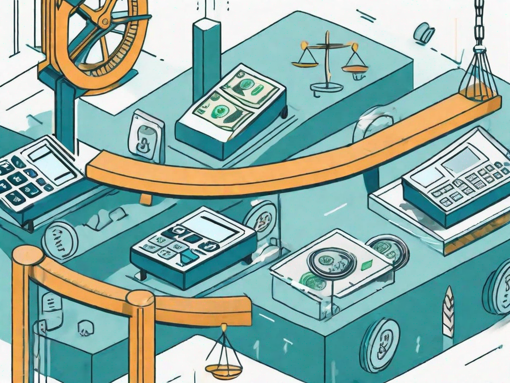 A conveyor belt with different financial symbols (such as currency