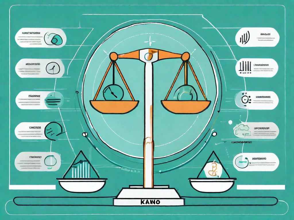 A balanced scale with business-related icons on one side representing investment and features