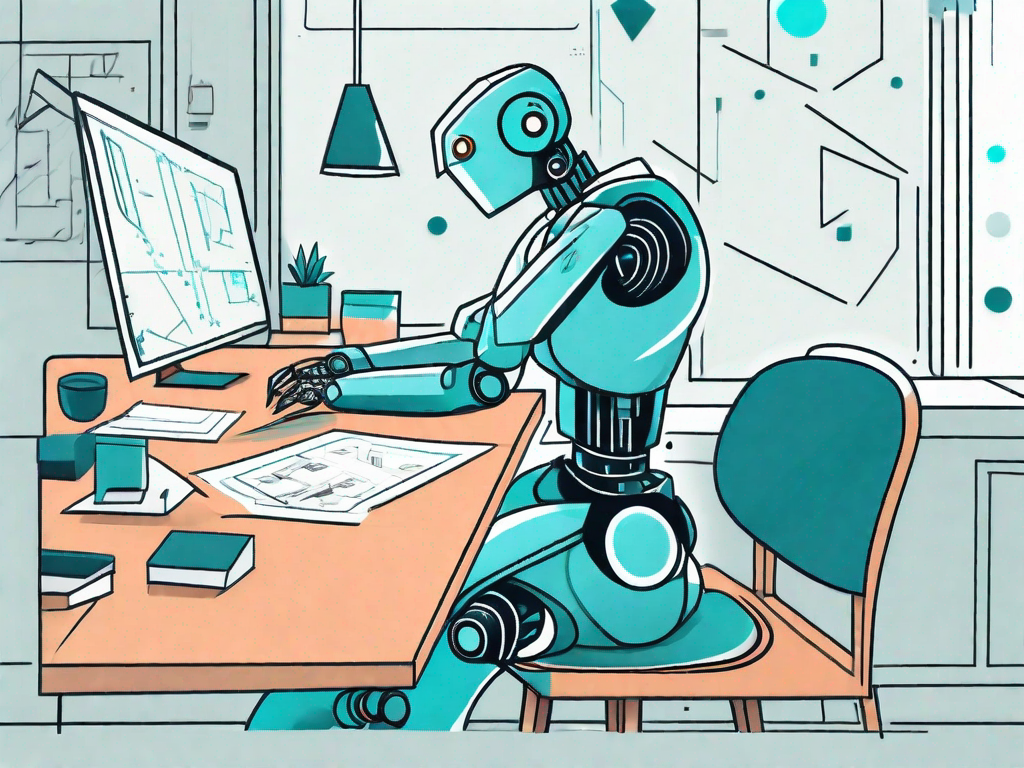 An ai robot sitting at a desk with a quill