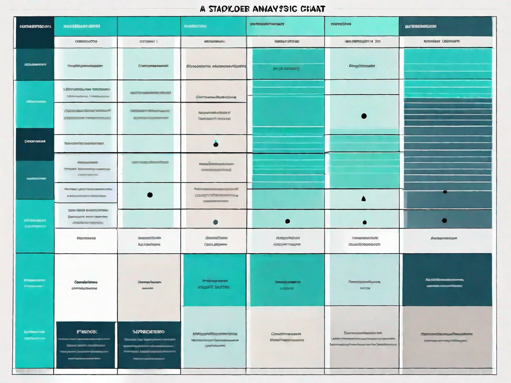 A stakeholder analysis chart with various colored columns and rows