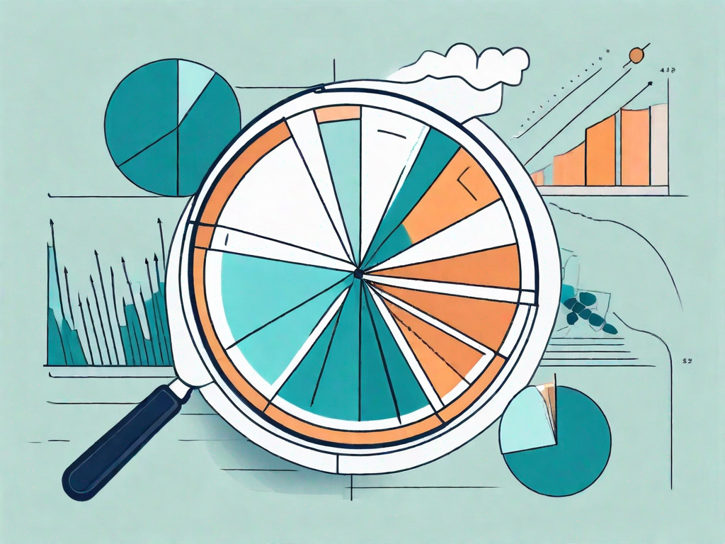 A magnifying glass examining a pie chart divided into different sections