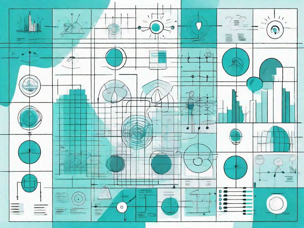 A detailed grid with various colored sections and symbols