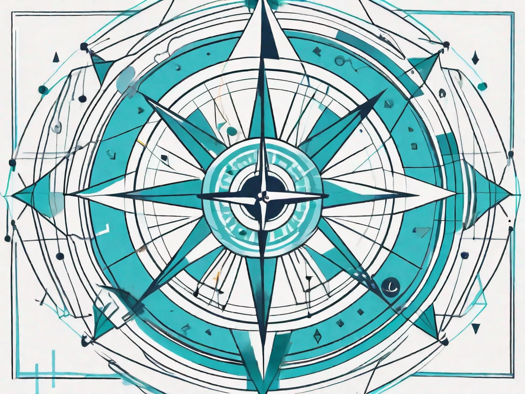 A compass surrounded by various interconnected geometric shapes