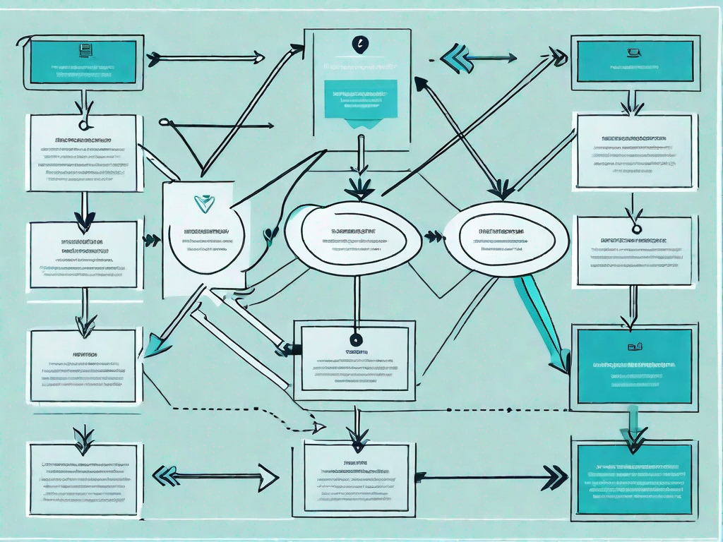 A flowchart with various interconnected shapes and arrows