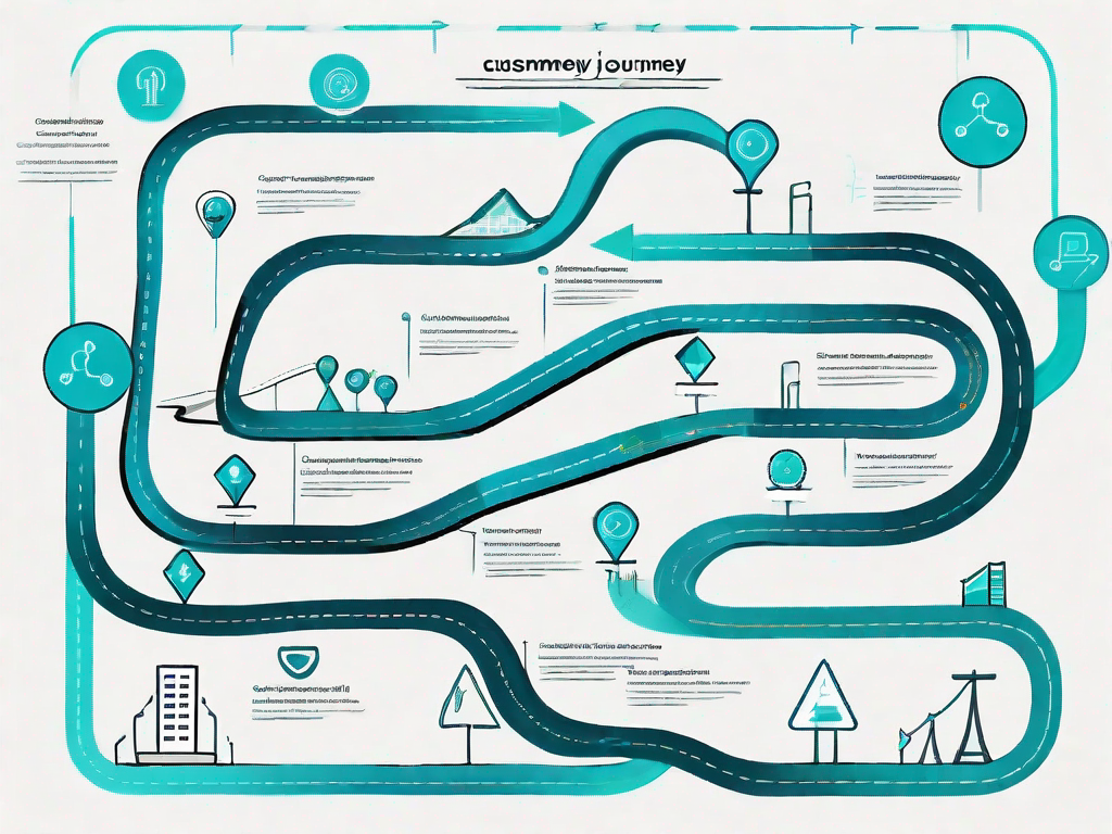 A roadmap with different symbols representing the stages of a customer journey