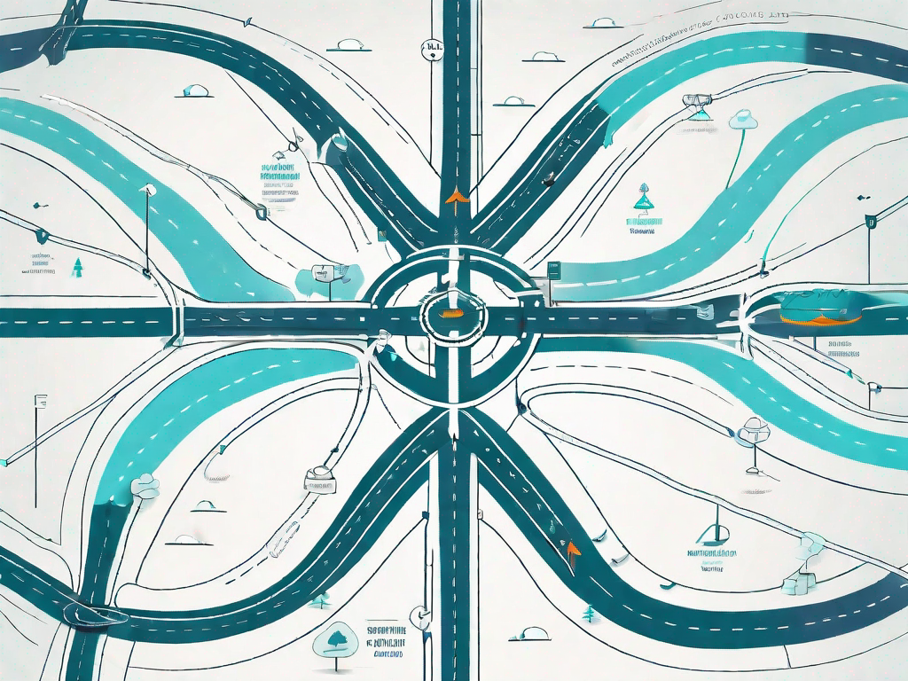 A roadmap intertwined with five distinct forces symbolizing porter's five forces