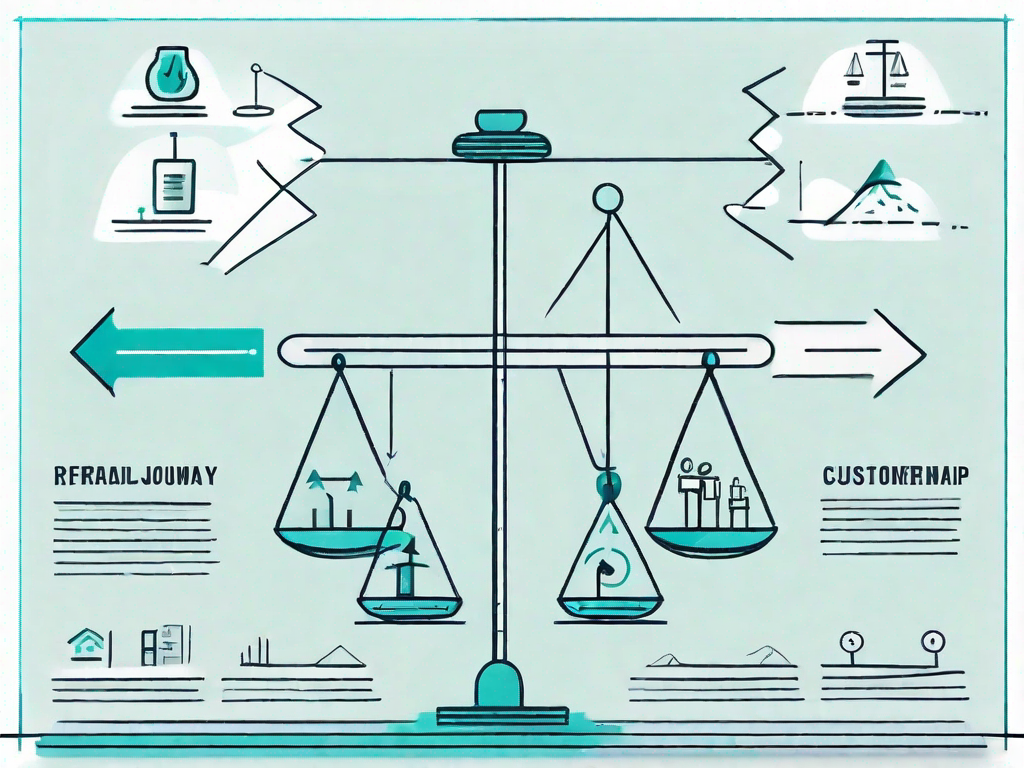 A balanced scale with a customer journey map on one side and a break-even analysis chart on the other