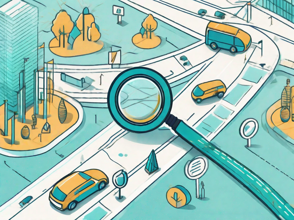 A road map with various checkpoints symbolizing the customer journey