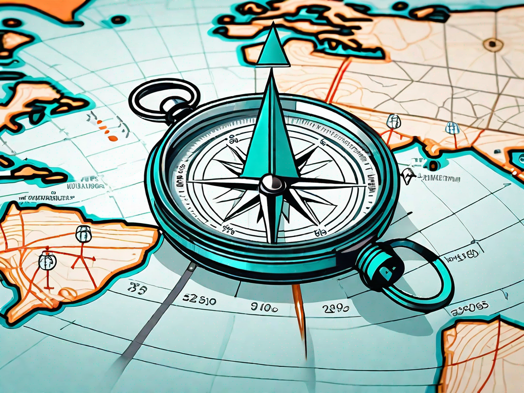 A navigational compass on a map