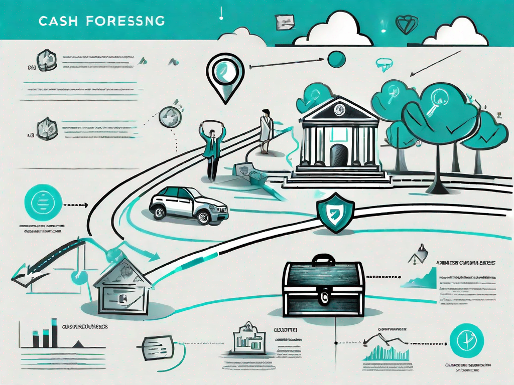 A road map with various financial symbols and icons