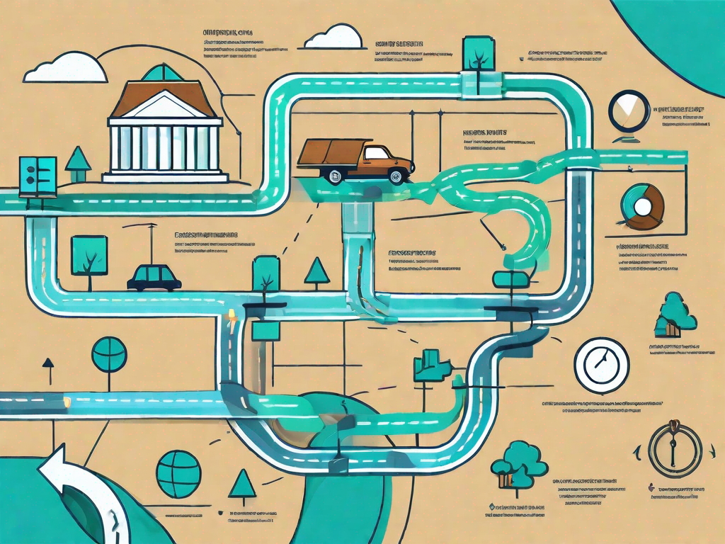 A road map with various stops representing different stages of a customer journey