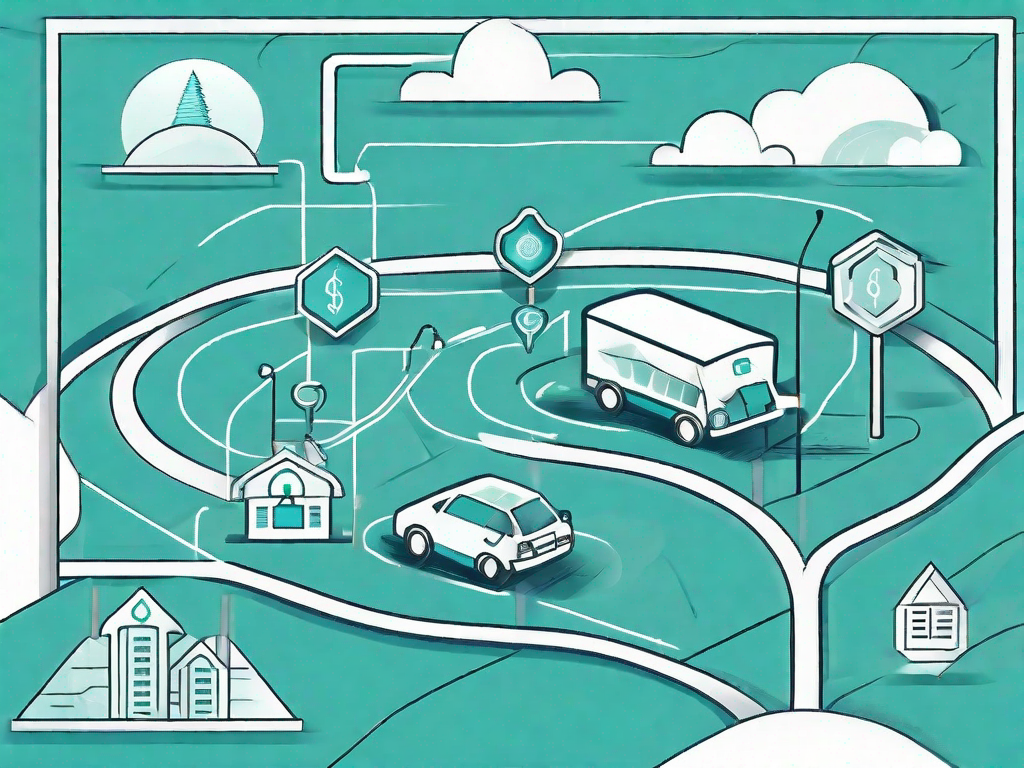 A road map with various stops representing the customer journey