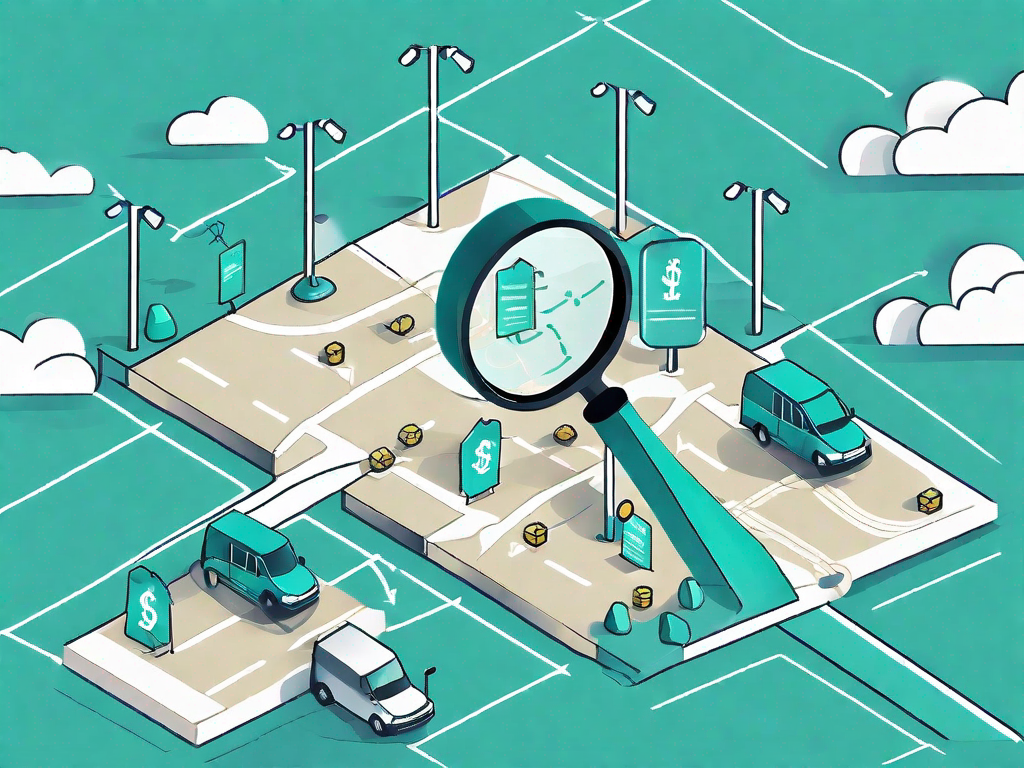 A road map with various checkpoints symbolizing the customer journey