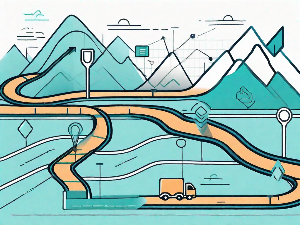 A road map with various checkpoints representing stages of the customer journey