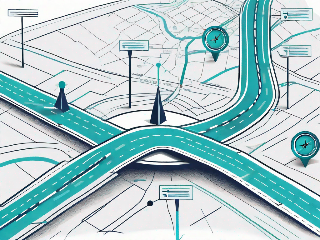 A road map with different stops symbolizing various customer interactions