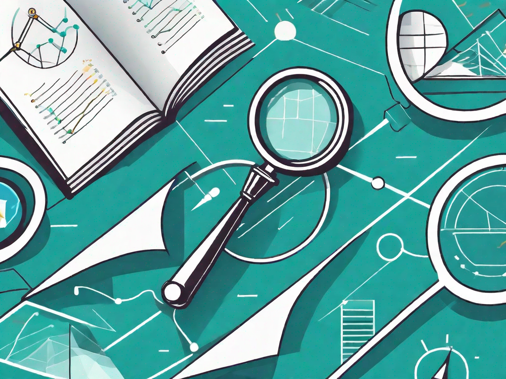 A winding path (representing the customer journey) with various tools and symbols of analysis (like magnifying glasses