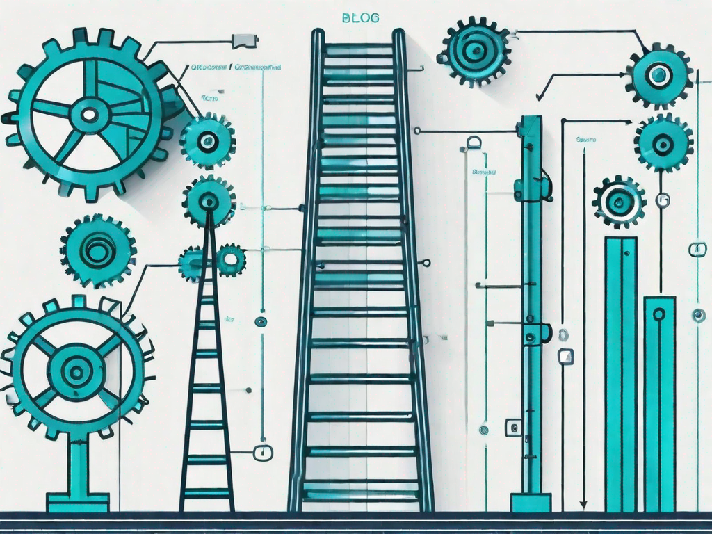 A vertical ladder with various stages labeled to represent the customer journey