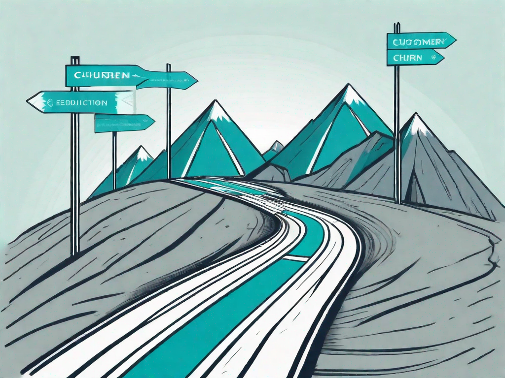 A road with various vertical signposts representing different stages of the customer journey