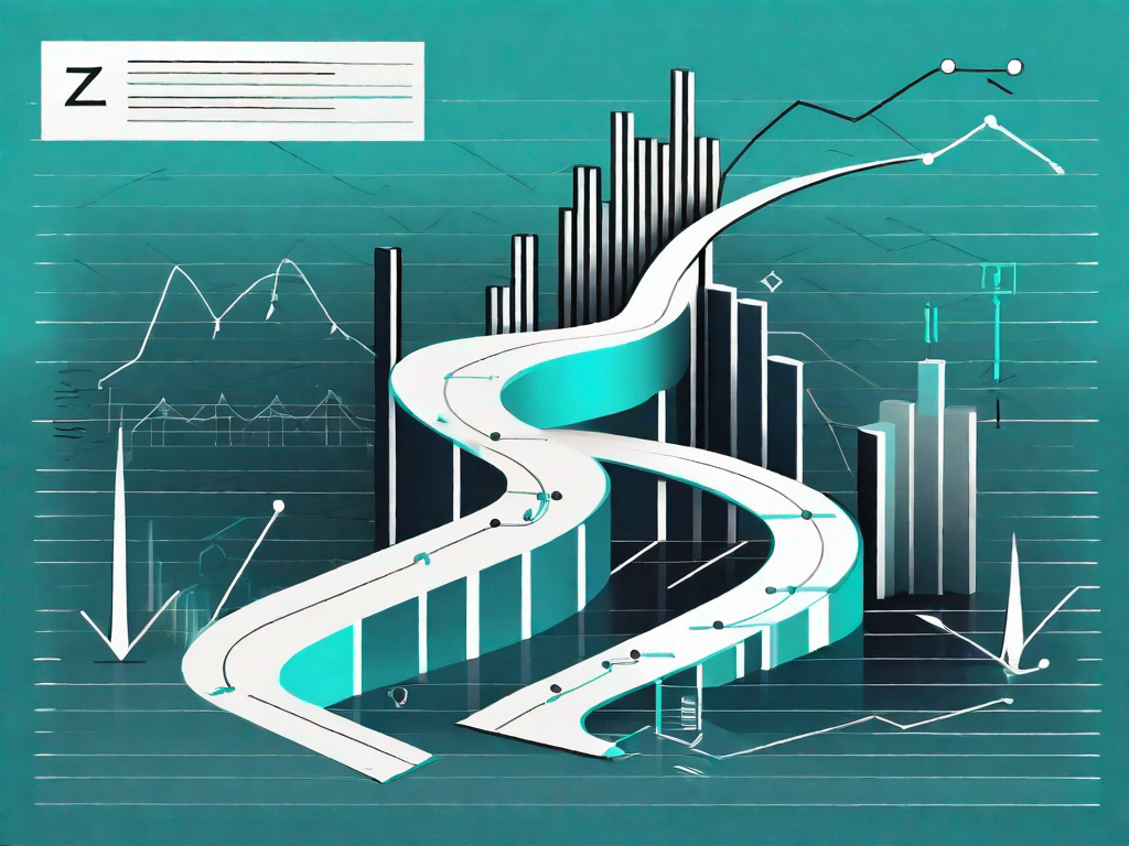 A roadmap winding through a landscape of bar graphs and mathematical symbols