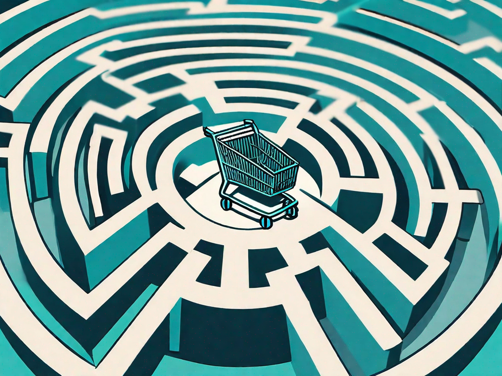 A shopping cart navigating through a complex labyrinth