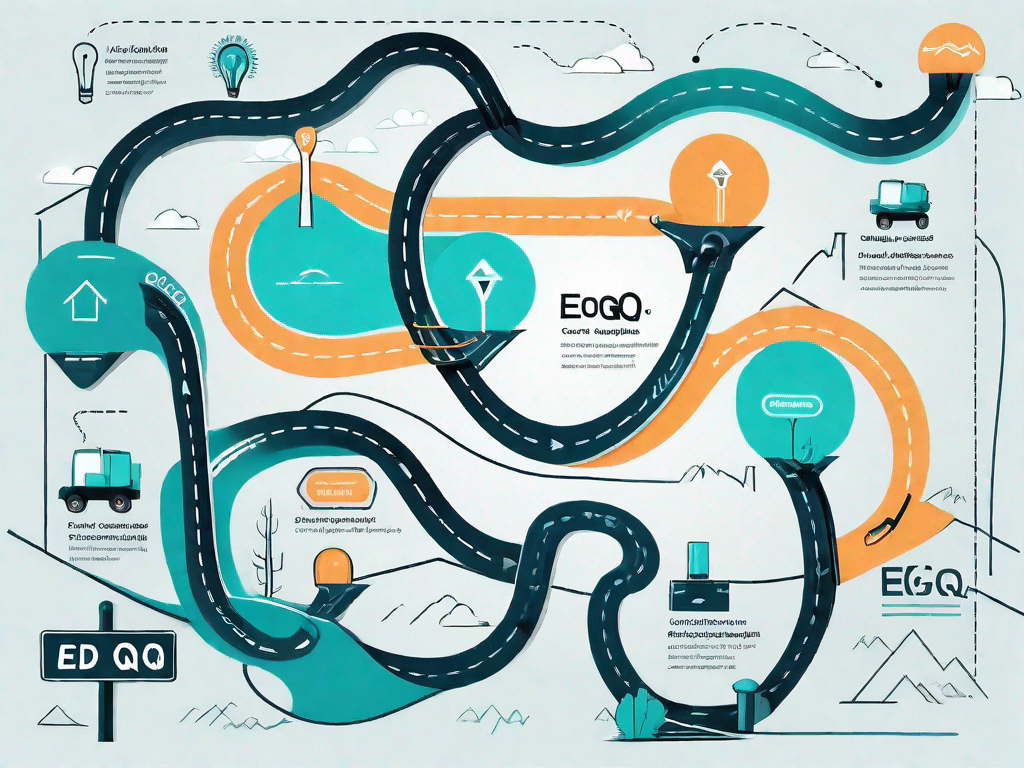 A winding road representing the customer journey with various checkpoints symbolizing pain points