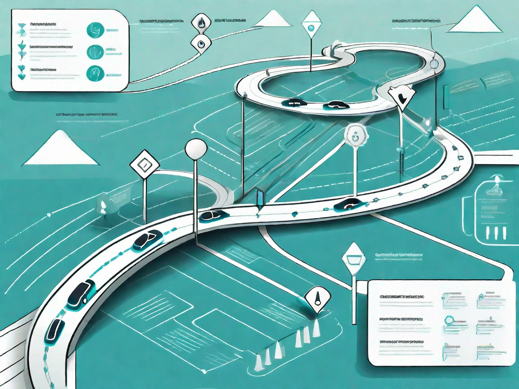 A road map with various touchpoints marked with different symbols