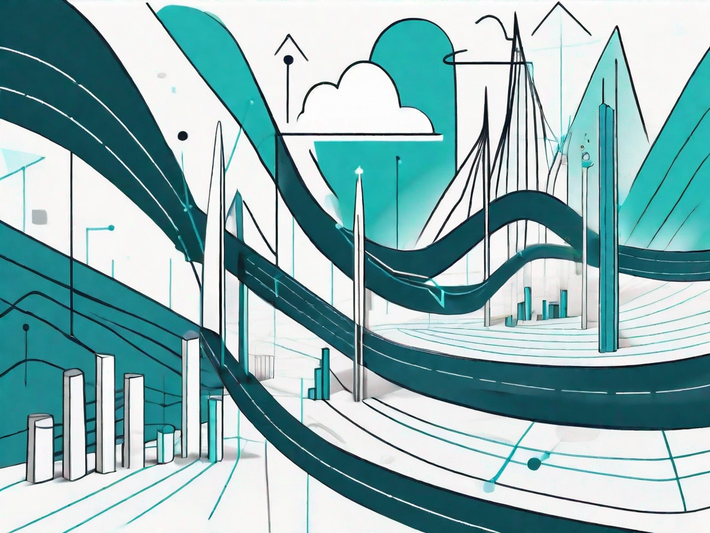 A winding road (representing the customer journey) with various statistical graphs and charts (representing regression analysis) influencing its direction