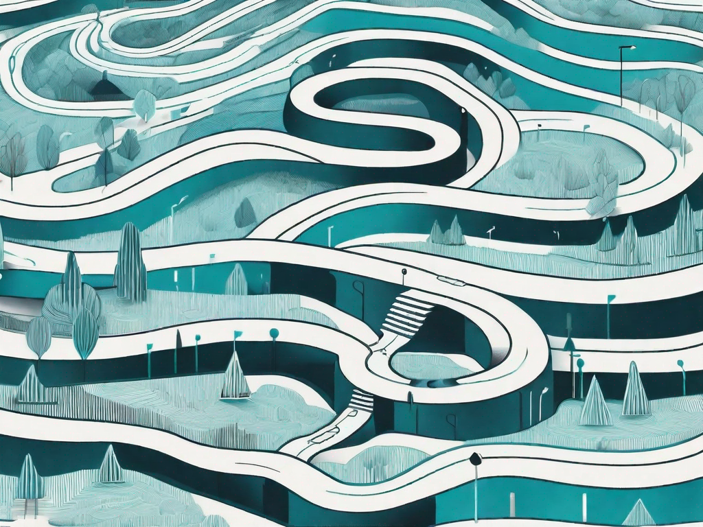 A neural network pathway shaped like a winding road