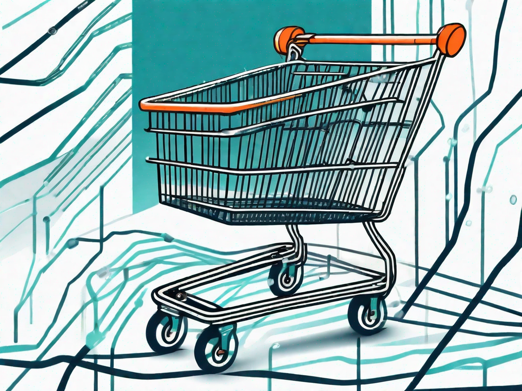 A neural network pathway flowing into a shopping cart