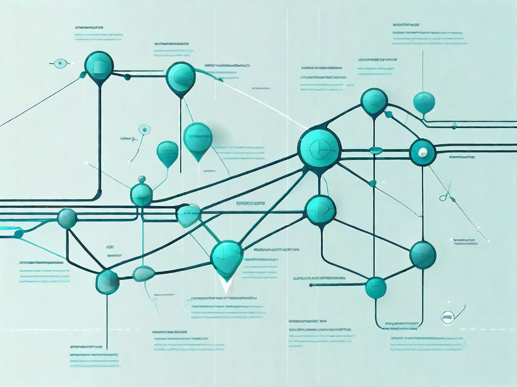 A neural network in the form of a roadmap with various touchpoints symbolized by nodes