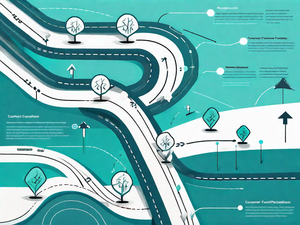 A roadmap with various points or stops symbolizing customer touchpoints