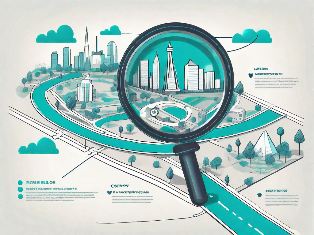 A road map with various landmarks symbolizing different stages of a customer journey