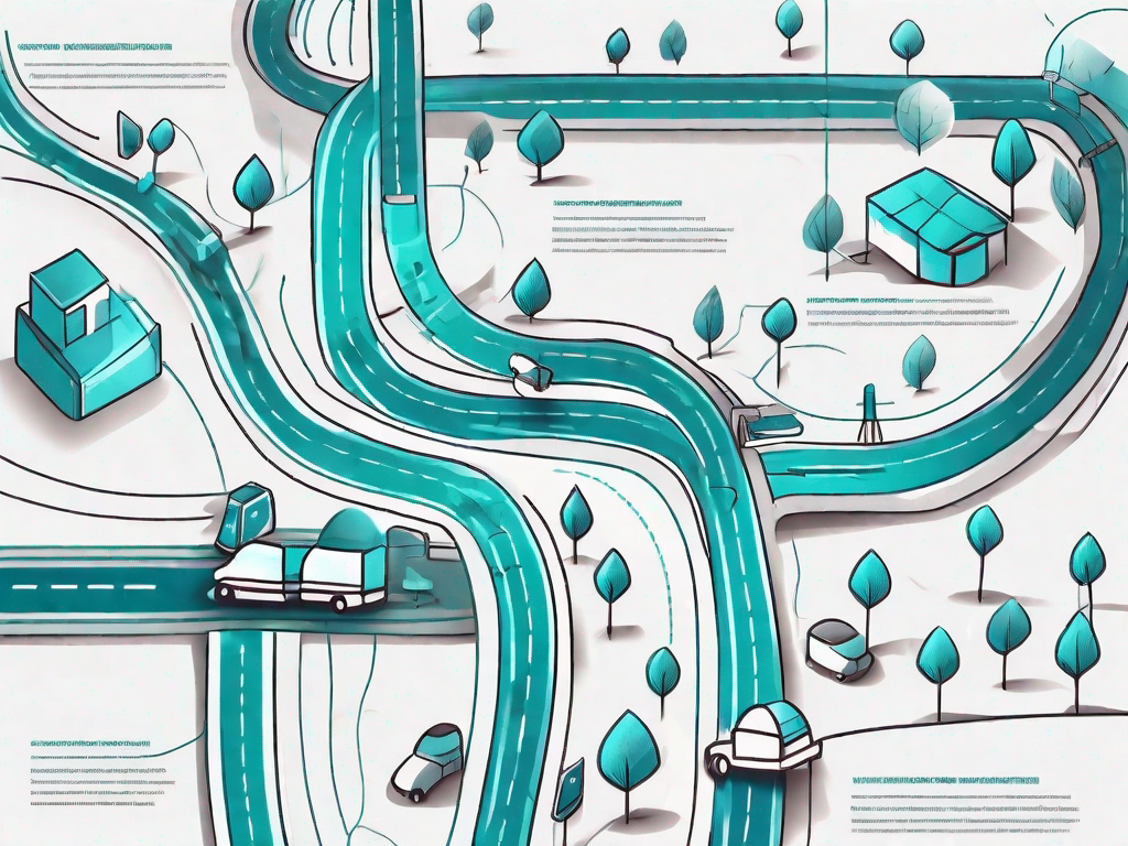 A road map with various checkpoints symbolizing the customer journey