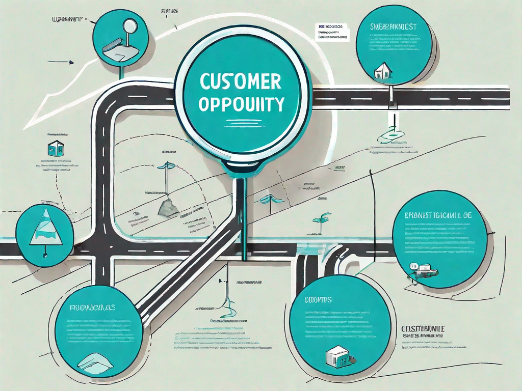 A road map with various signposts representing different stages of a customer journey