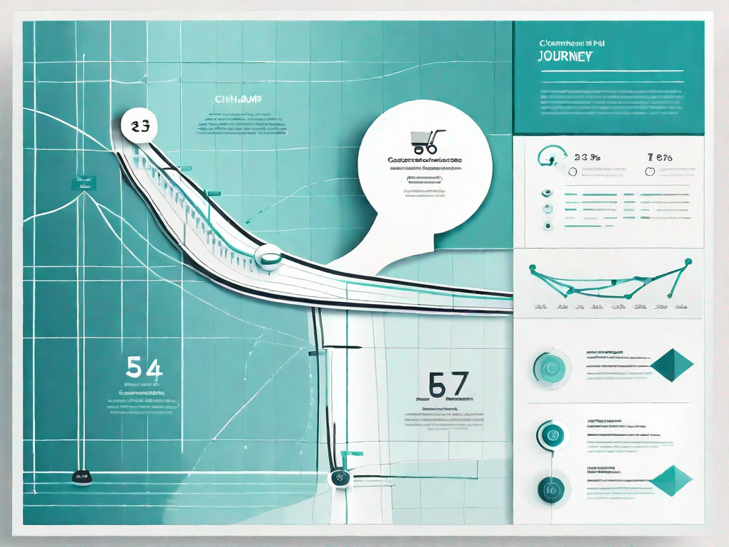 A roadmap with statistical charts and graphs representing the customer journey