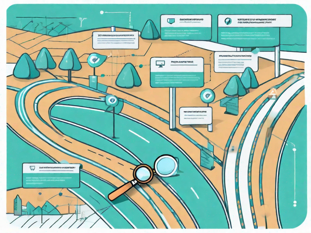 A road map with various checkpoints symbolizing the customer journey