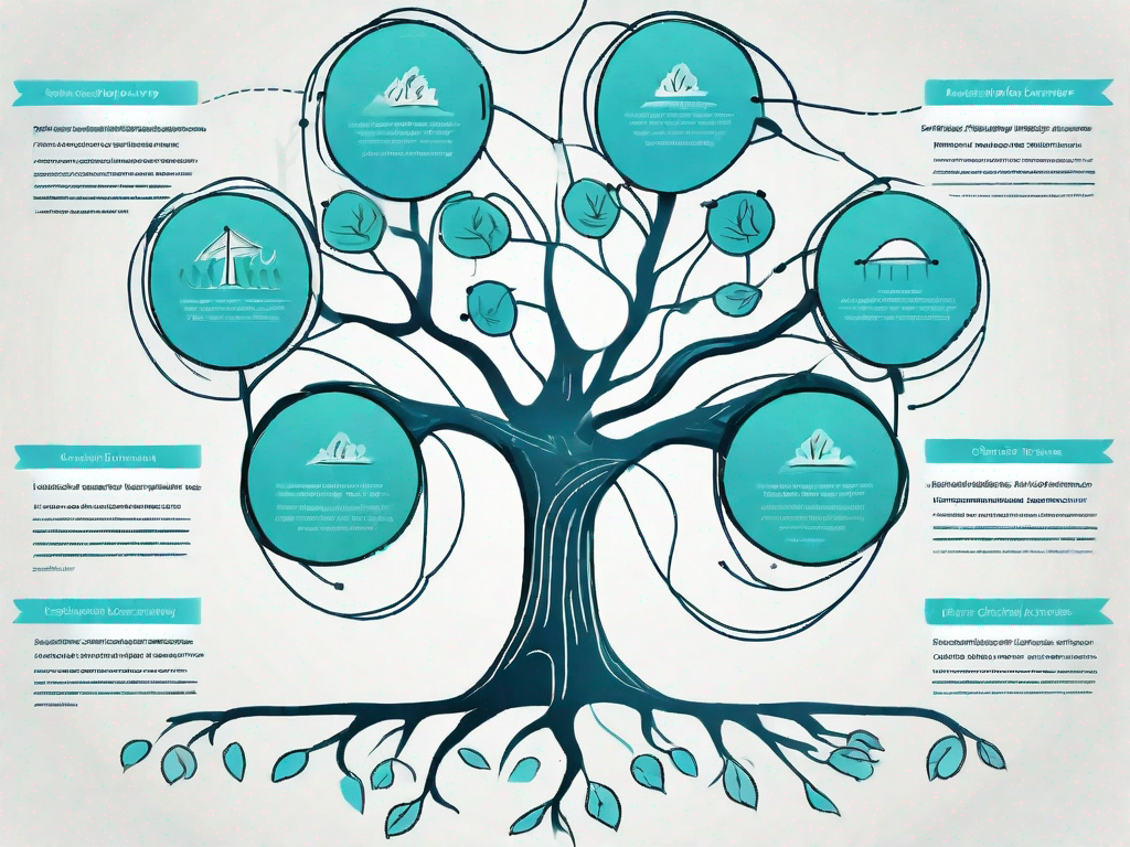 A decision tree with various branches representing different stages of a customer journey