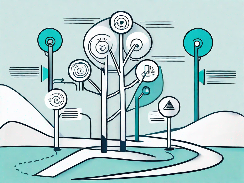 A decision tree with various paths representing different stages of the customer journey