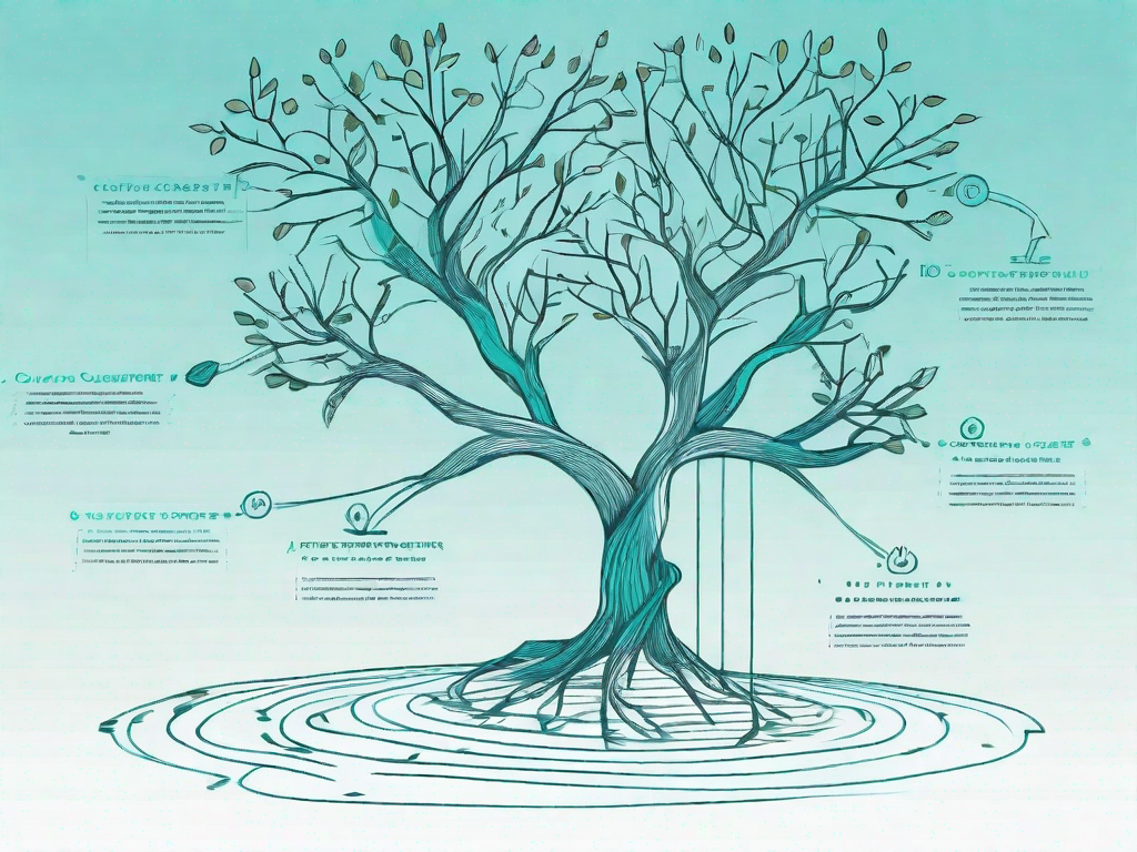 A decision tree with various paths and branches