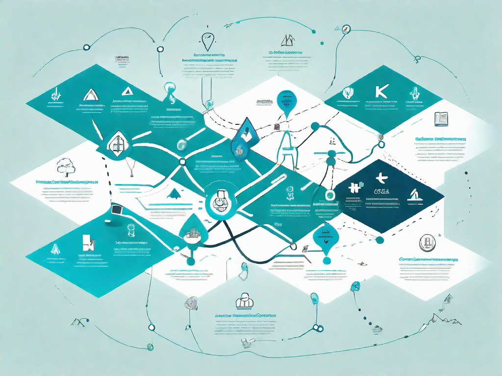 A journey map with various points connected by a path