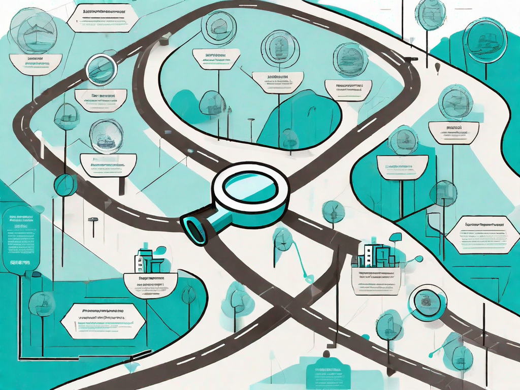 A road map with various stops representing customer touchpoints